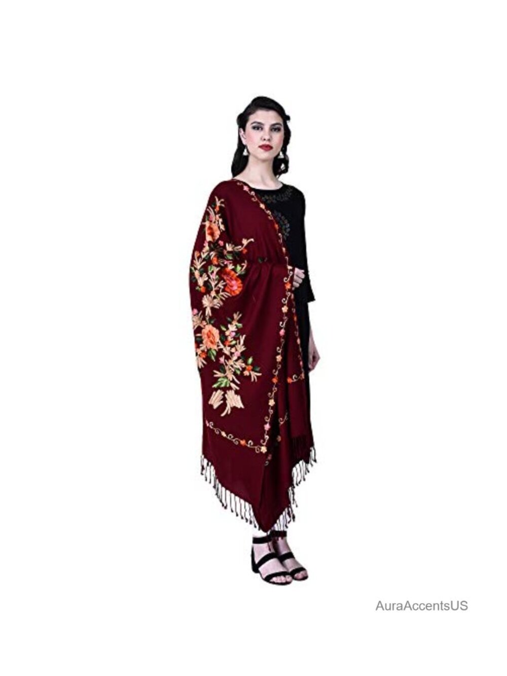 Kashmiri Shawl with Aari Embroidery Acrylic Wrap Pashmina